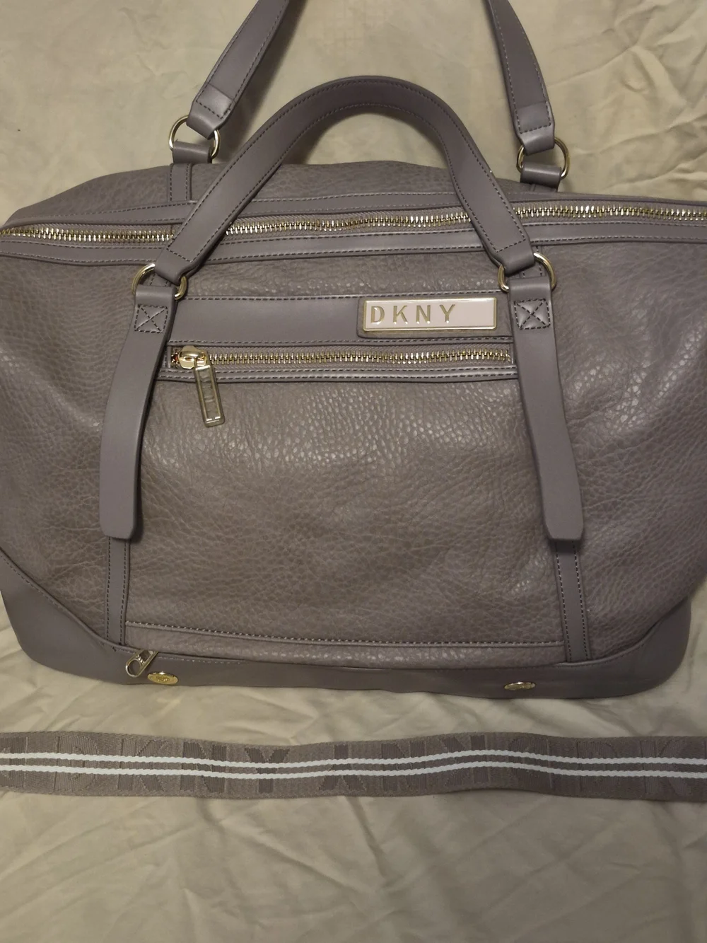 DKNY Taupe Leather Weekender Bag